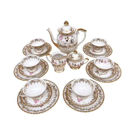 Image 1 of Porseleinen koffieset, Gouden Roos, Chodzież, Polen, 1980S.