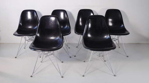 Eames Fiberglass Side Chair Dsr / Herman Miller, 6 X Zwart