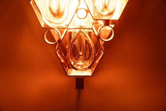 Image 1 of Vintage Messing & kristal wandlamp 60s, Regency brass lamp