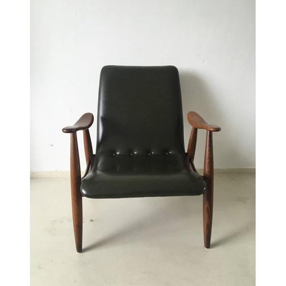 Image 1 of Webe lounge stoel in hout en groen kunstleer, Louis VAN TEEFFELEN - 1960