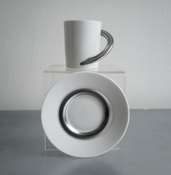 Image 1 of Zeer zeldzame postmoderne Rosenthal 'Cupola' Platina Mokka Set Mario Bellini 1985