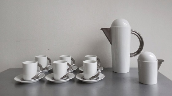 Image 1 of Zeer zeldzame postmoderne Rosenthal 'Cupola' Platina Mokka Set Mario Bellini 1985