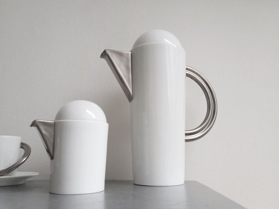 Image 1 of Zeer zeldzame postmoderne Rosenthal 'Cupola' Platina Mokka Set Mario Bellini 1985