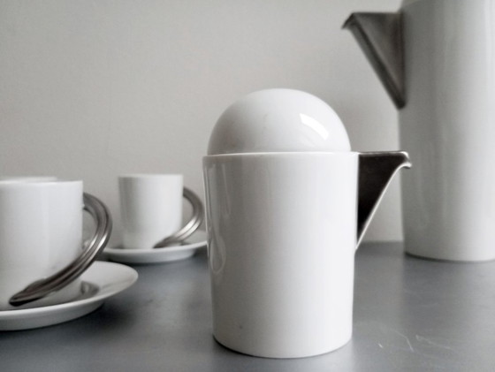 Image 1 of Zeer zeldzame postmoderne Rosenthal 'Cupola' Platina Mokka Set Mario Bellini 1985