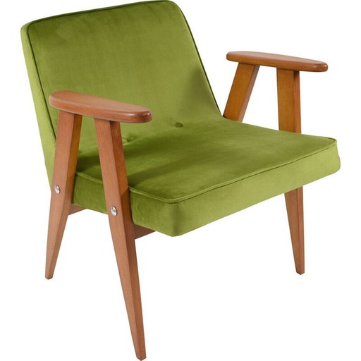 Vintage groen fluwelen fauteuil 366 van J. Chierowski 1960