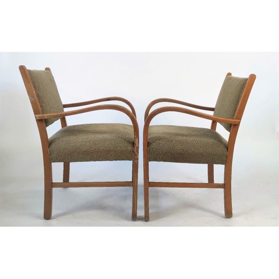 Image 1 of Paar Duitse fauteuils uit de Mid Century in kaki, jaren 1950