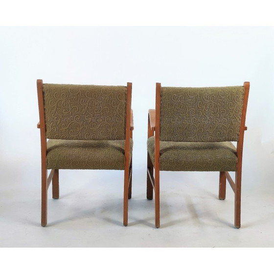Image 1 of Paar Duitse fauteuils uit de Mid Century in kaki, jaren 1950