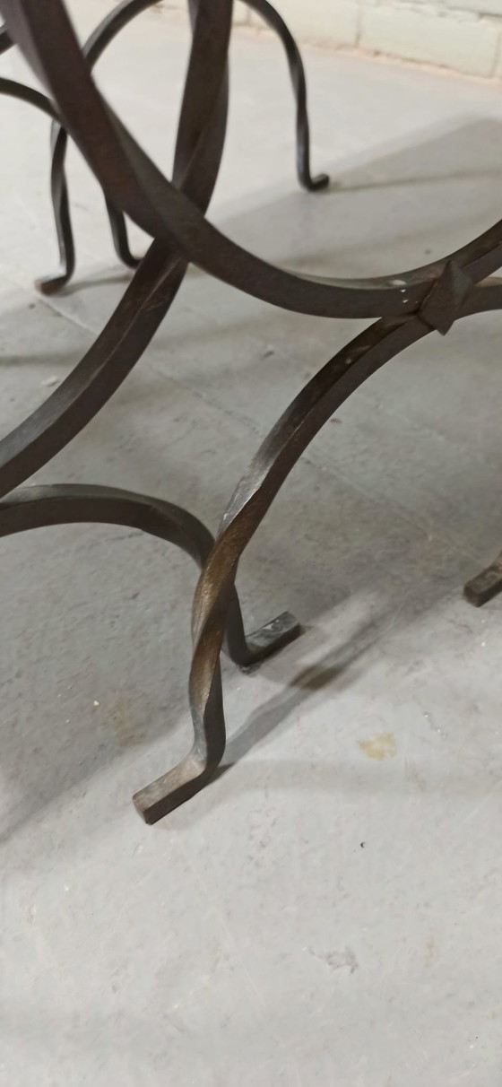 Image 1 of Houten tafelblad en smeedijzeren poten Set van Nesting Tables