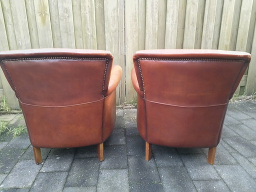 2X Muylaert Schapenleer Clubfauteuils 