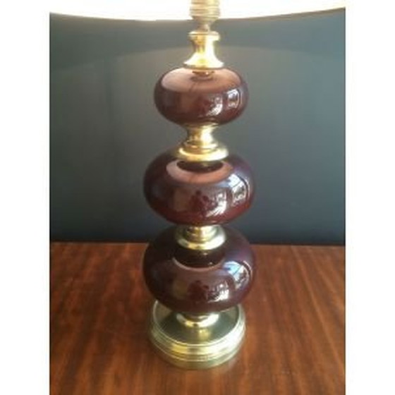 Image 1 of Franse vintage lamp in messing en rood glas, 1960