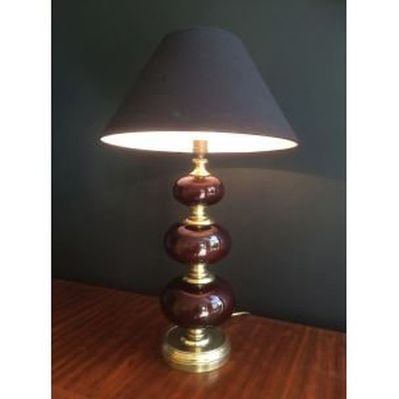 Image 1 of Franse vintage lamp in messing en rood glas, 1960