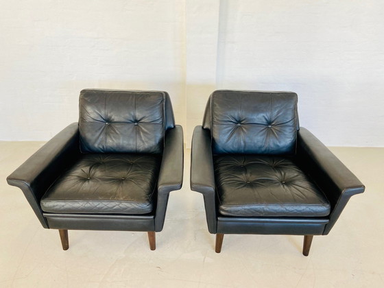 Image 1 of Vintage Deense retro Nili Stoppmøbler Clubfauteuil in zwart leer 70,S