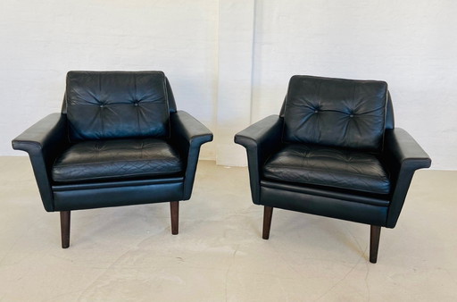 Vintage Deense retro Nili Stoppmøbler Clubfauteuil in zwart leer 70,S