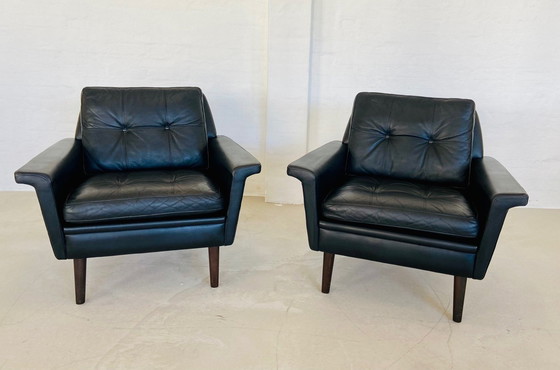 Image 1 of Vintage Deense retro Nili Stoppmøbler Clubfauteuil in zwart leer 70,S