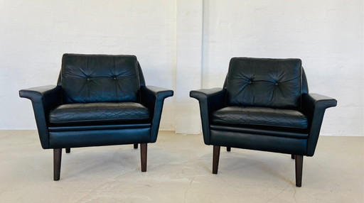 Vintage Deense retro Nili Stoppmøbler Clubfauteuil in zwart leer 70,S