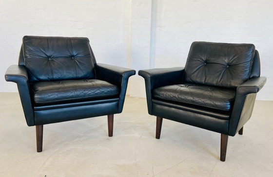 Image 1 of Vintage Deense retro Nili Stoppmøbler Clubfauteuil in zwart leer 70,S