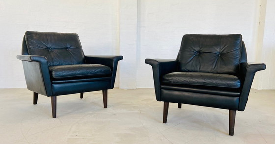 Image 1 of Vintage Deense retro Nili Stoppmøbler Clubfauteuil in zwart leer 70,S