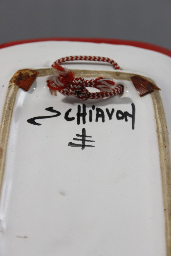 Image 1 of Elio Schiavon - Groot Buideltasje Aardewerk & Bloemmotief Italië 1950S