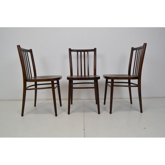 Image 1 of Set van 3 mid-century houten stoelen van Ton, Tsjecho-Slowakije 1960