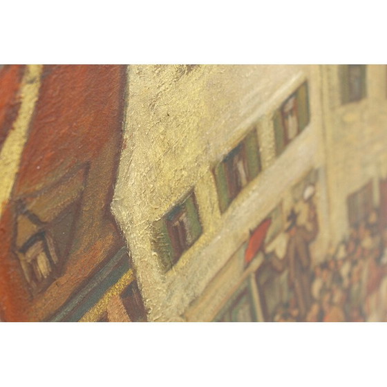 Image 1 of Vintage schilderij patroon "Veiling van een huis" door Ernst Crasse, Duitsland 1920