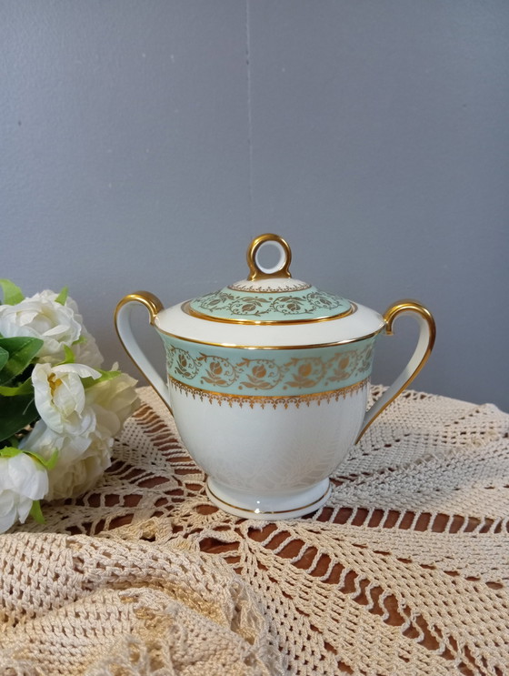 Image 1 of Service Café/Thé Rétro 1950 Porcelaine Dorure Vert Mint, Decorateur Bardet, Limoges Francebardet