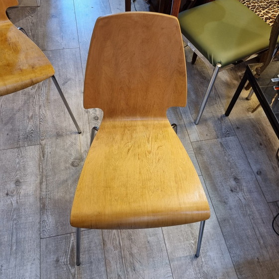 Image 1 of 2x Mid Century Moderne Houten Stoelen