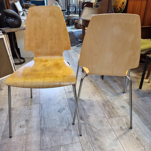 2x Mid Century Moderne Houten Stoelen