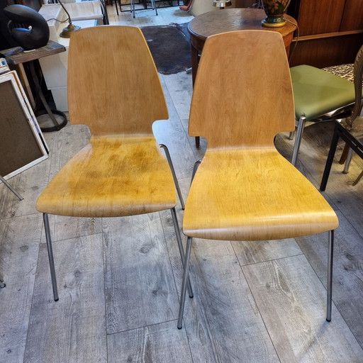 2x Mid Century Moderne Houten Stoelen