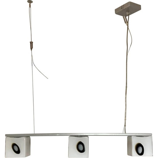Vintage verstelbare hanglamp van Murano glas, verchroomd metaal en staal voor The Luce, Italië jaren 1990