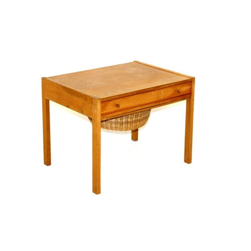 Vintage eiken en rotan naaitafel, Denemarken 1960