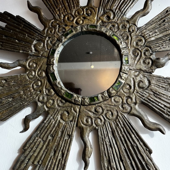 Image 1 of Mid Century Zonnespiegel In Lood En Glas Van Irena Jaworski Vintage