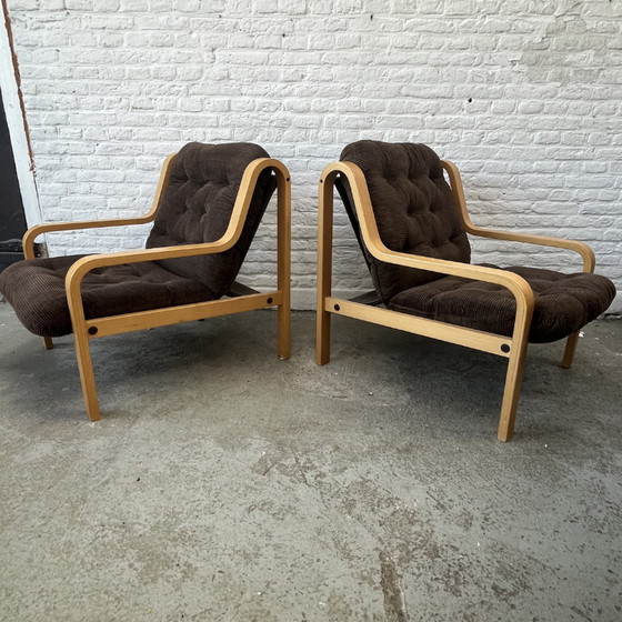 Image 1 of Fauteuil hout – bruin corduroy | jaren ’70 