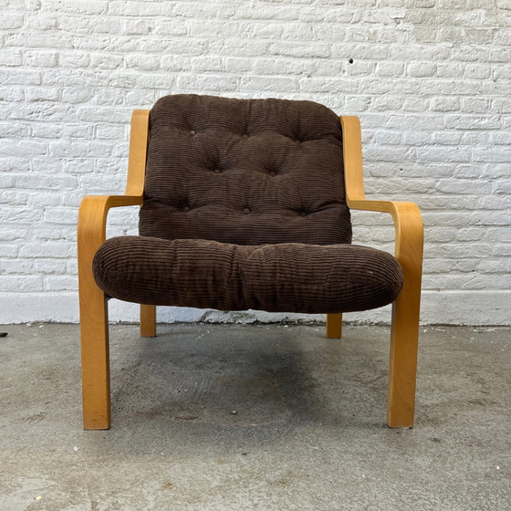 Image 1 of Fauteuil hout – bruin corduroy | jaren ’70 