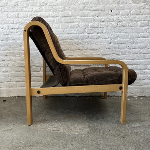 Fauteuil hout – bruin corduroy | jaren ’70 