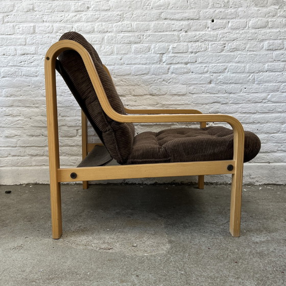 Image 1 of Fauteuil hout – bruin corduroy | jaren ’70 