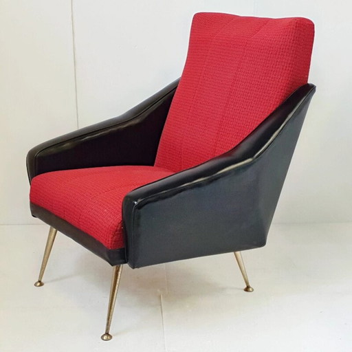 Vintage fauteuil in skai en stof, 1960