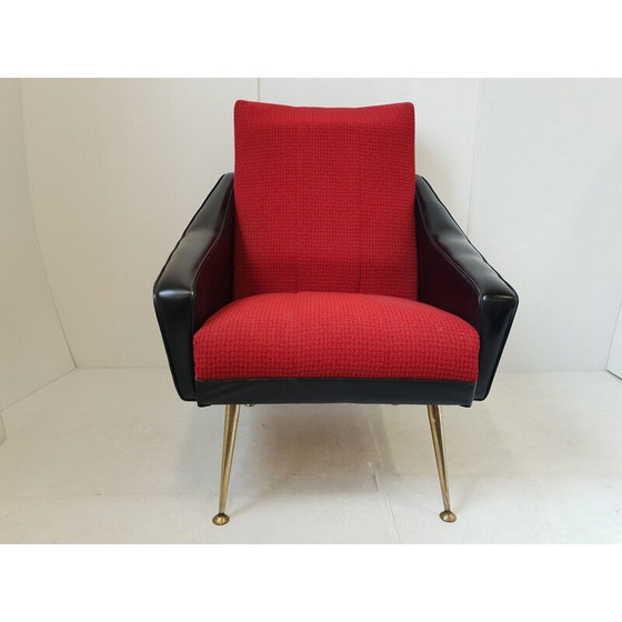 Image 1 of Vintage fauteuil in skai en stof, 1960
