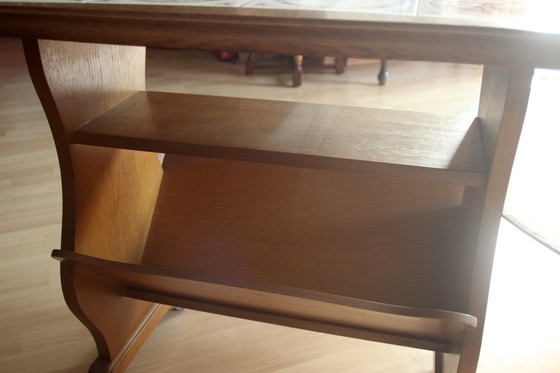 Image 1 of Mid Century krantenwagen hout met keramische tegels, op wielen, vintage