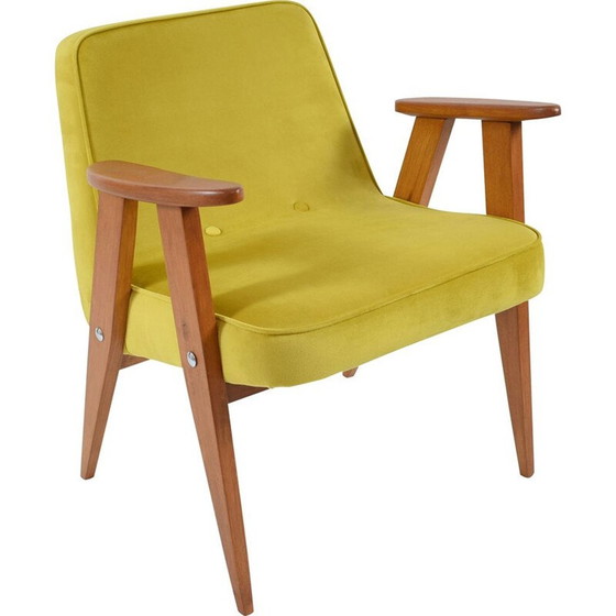 Image 1 of Vintage Fauteuil 366 ontworpen door beroemde J. Chierowski geel fluweel 1962