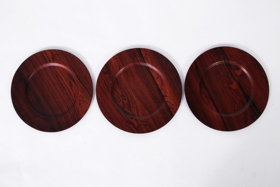 Image 1 of Vintage Danish Plywood Rosewood And Teak Plates From Morsbak, 1960S, Set Of 14