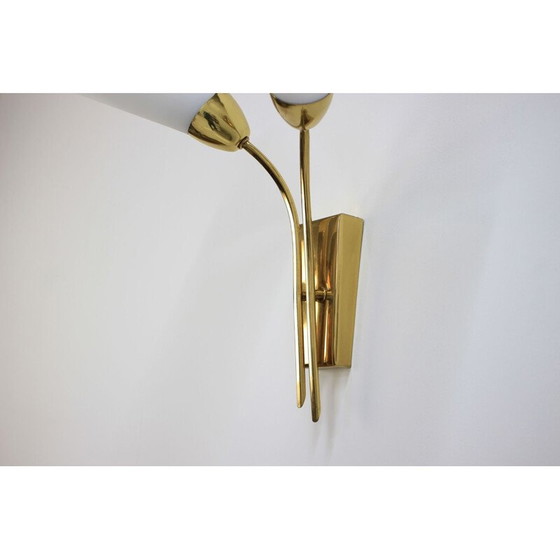 Image 1 of Set van 3 vintage messing en opaline wandlampen, 1970