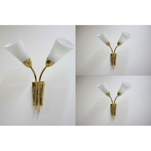 Set van 3 vintage messing en opaline wandlampen, 1970