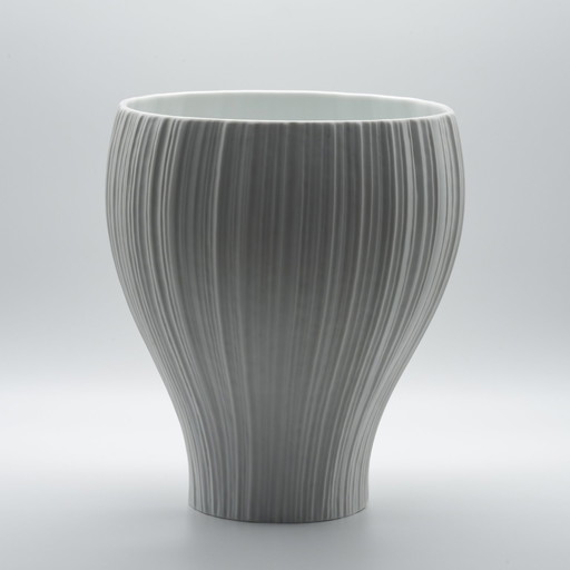 Xl Martin Freyer Rosenthal Studio-Line Iconic Plissée Bisque Porseleinen Vaas 27Cm