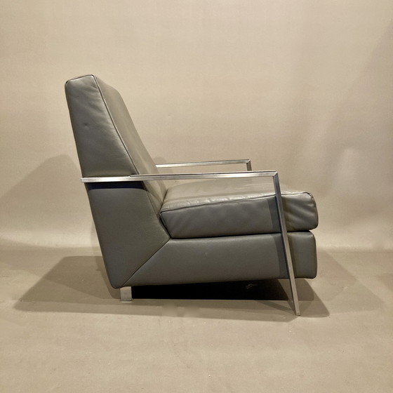 Image 1 of Stalen en lederen design fauteuil 1970.