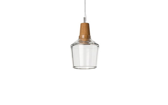 Image 1 of 3 X Dreizehngrad Design Hanglamp, Handgeblazen Met Houten Fitting