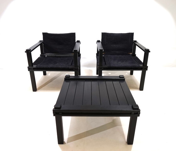 Image 1 of Bofinger Set van 2 Boeren Loungestoelen Met Tafel Door Gerd Lange, 1960