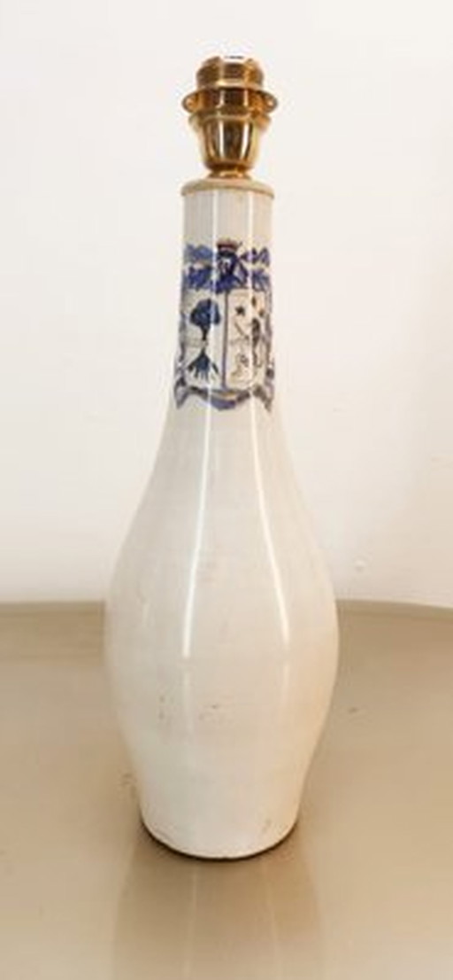 Keramische tafellamp met blauwe decoratie, jaren 1980