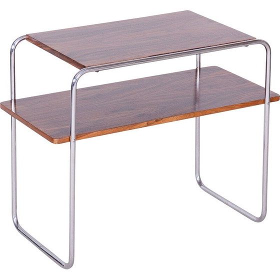 Image 1 of Vintage Bauhaus bijzettafel in chroomstaal en walnoot door Hynek Gottwald, Tsjecho-Slowakije 1930