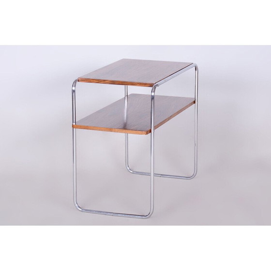 Image 1 of Vintage Bauhaus bijzettafel in chroomstaal en walnoot door Hynek Gottwald, Tsjecho-Slowakije 1930