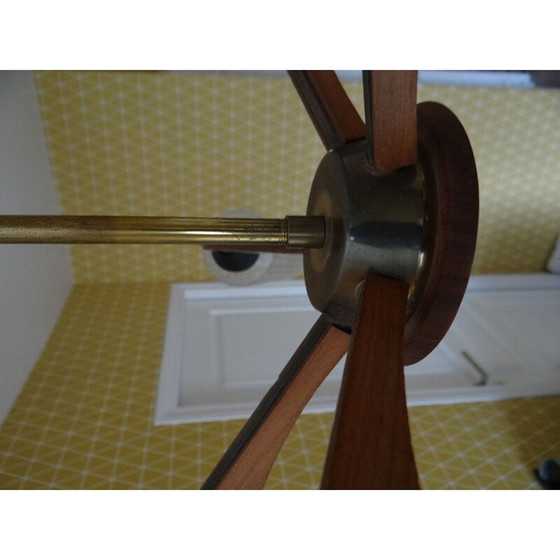 Image 1 of Vintage Scandinavische kroonluchter van teakhout en glas